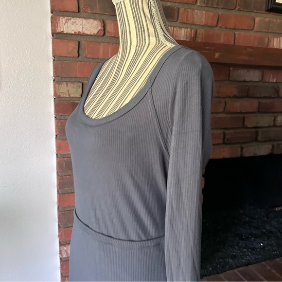 Anthropologie Daily Practice Faux Wrap Midi Dress in Steel Blue Ribbed Sz S - Picture 6 of 10